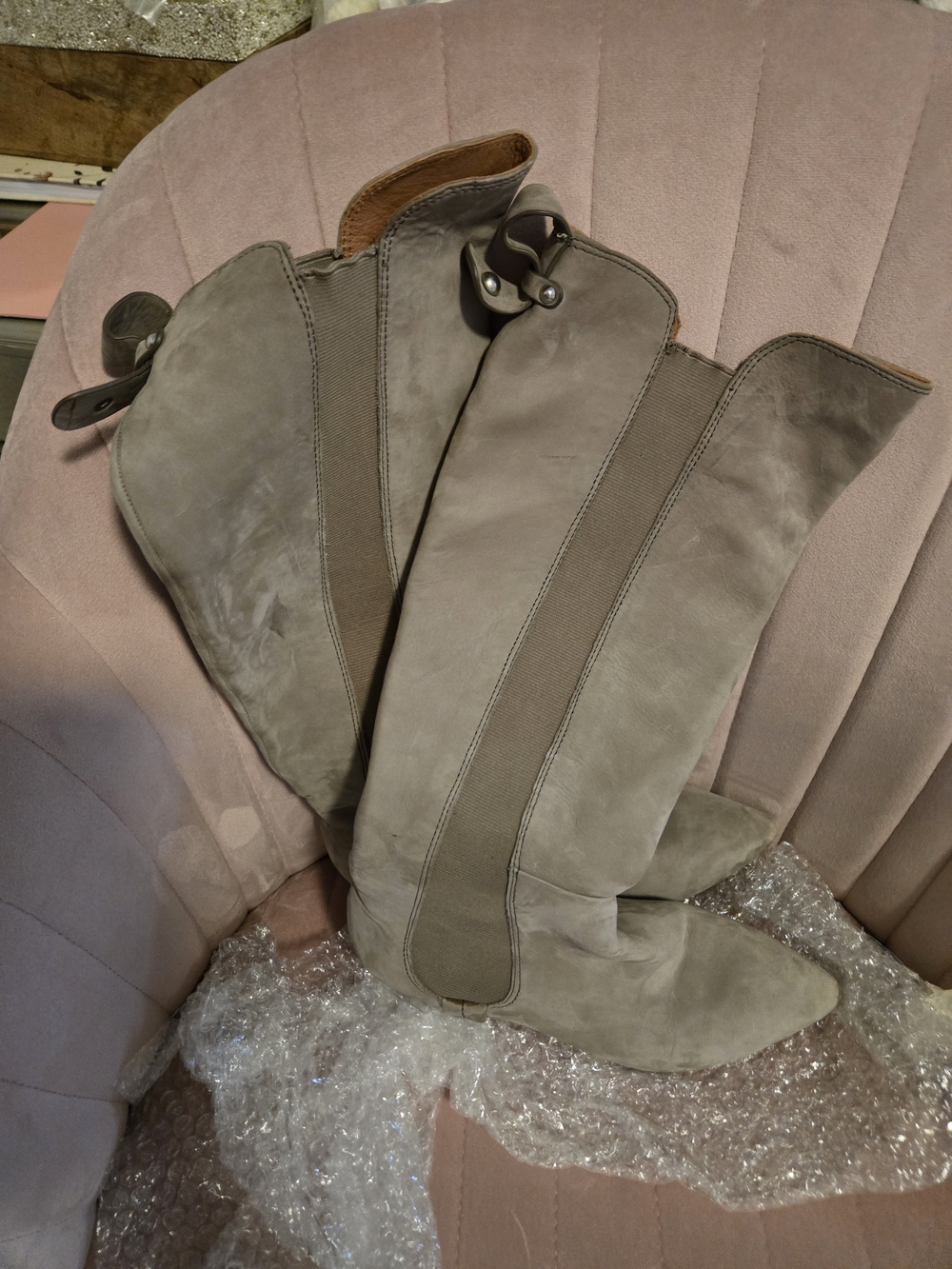 Taupe Suede Knee-High Pull-On Boots
